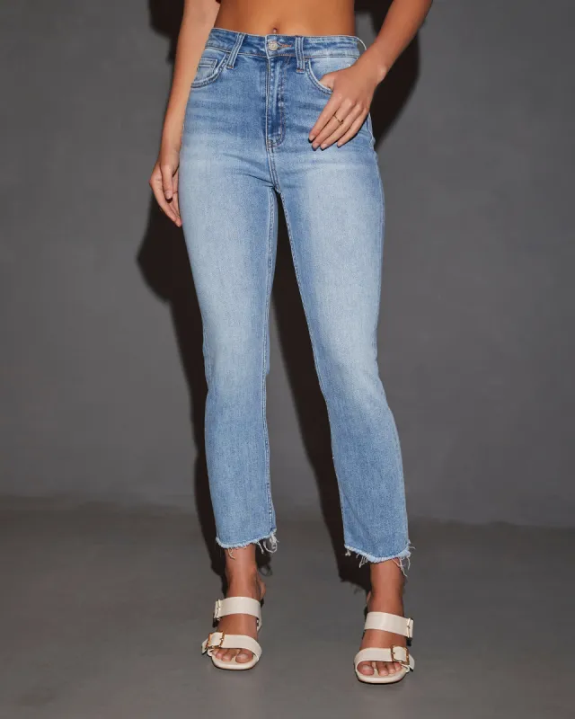 Elize High Rise Frayed Ankle Denim sold by Vici