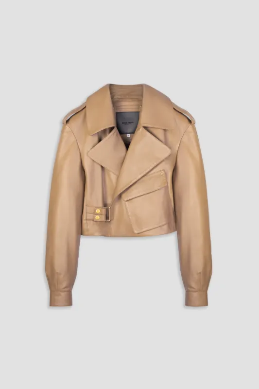 Cropped Blouson Sand Leather Jacket sold by Boda Skins