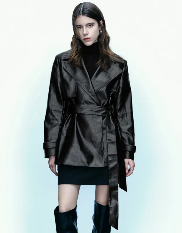 Vegan Leather Trench Coat With Belt sold by Urban Revivo