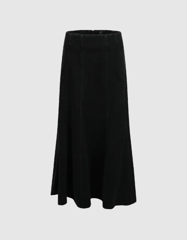 Midi A-Line Denim Skirt sold by Urban Revivo