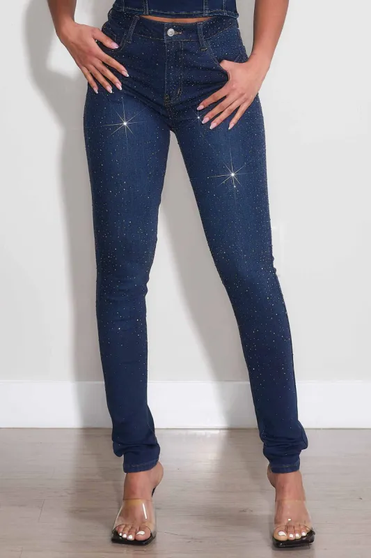 All Over Rhinestone Skinny Jeans sold by Vibrant