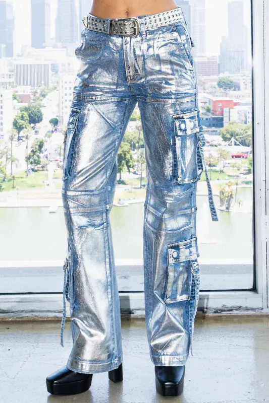 [XPT122] Metallic Wide leg Cargo Pants sold by Vibrant