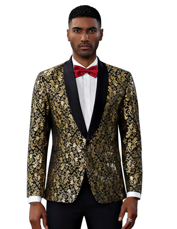 Men's Floral Tuxedo Jacket One Button Slim Fit Suit Jacket Shawl Lapel Blazer sold by Paul Jones