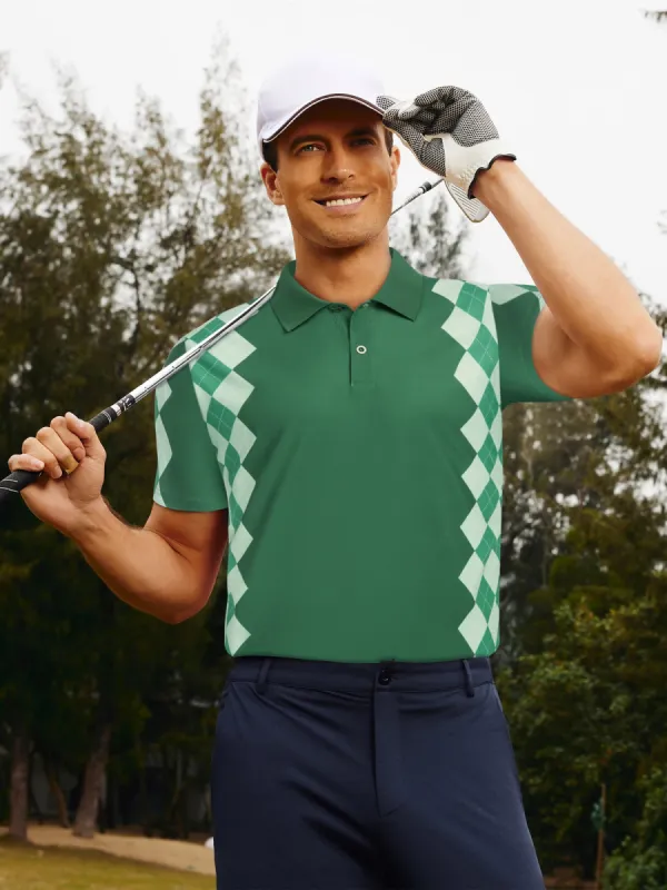 Men Argyle Polo Shirt Moisture Wicking Contrast Tennis Golf Pullover Shirts for Summer sold by Paul Jones