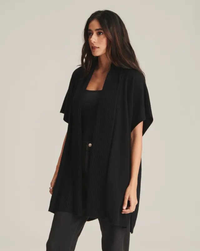 Soft by NAADAM 100% Cashmere Ribbed Collar Open Front Poncho sold by Naadam