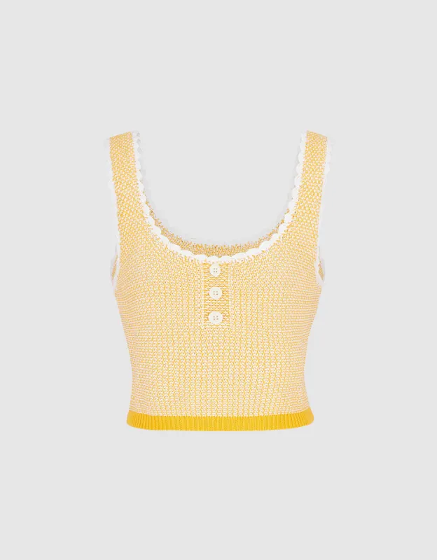 Contrast Trim Half Button Knitted Tank Top sold by Urban Revivo