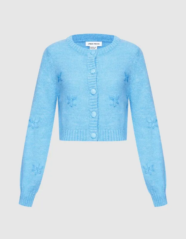 Floral Embroidery Button Up Cardigan sold by Urban Revivo