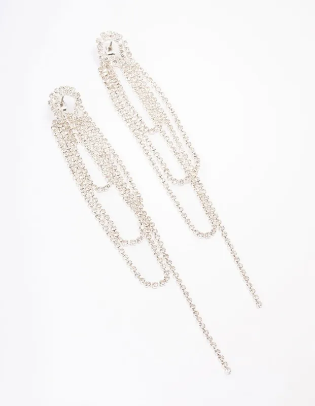 Silver Long Statement Diamante Drop Earrings sold by lovisa