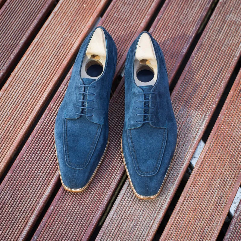 Navy Blue Suede Corsica Lace Up Derby Shoes - AW24 sold by Costoso Italiano