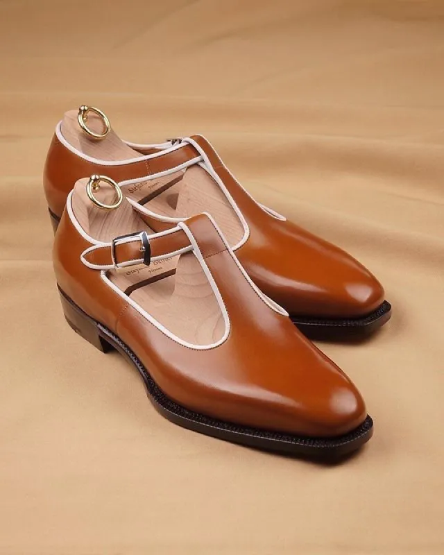 Tan Leather Basel Single Monk Straps sold by Costoso Italiano