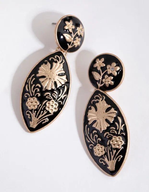 Gold Floral Enamel Drop Earrings sold by lovisa
