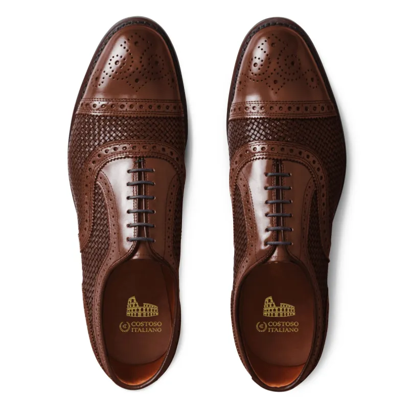 Flat Feet Shoes - Brown Braided Leather Morice Brogue Oxfords with Arch Support sold by Costoso Italiano
