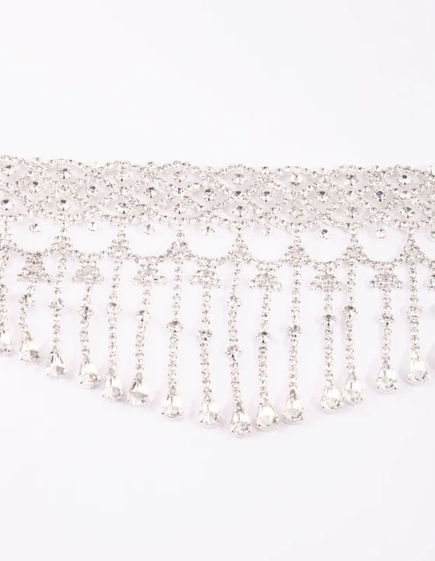 Silver Diamante Fringe Statement Choker sold by lovisa