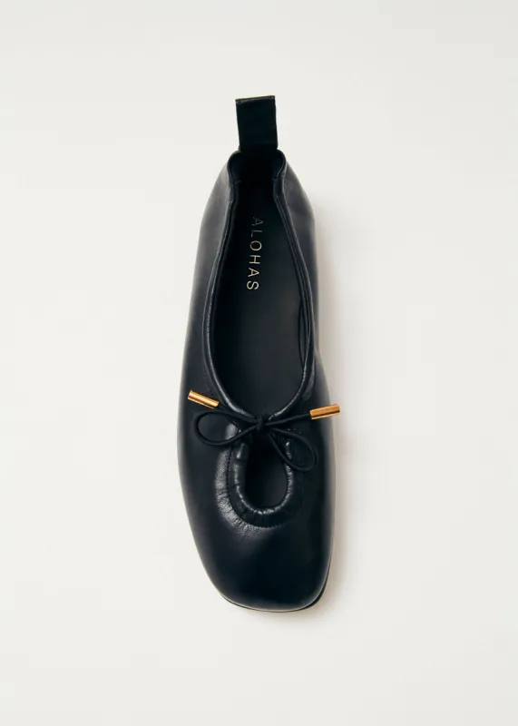 Rosalind Black Leather Ballet Flats sold by Alohas