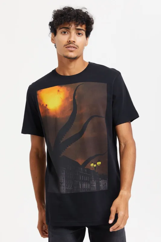 Men Black Graphic Print T-Shirt sold by Redtag