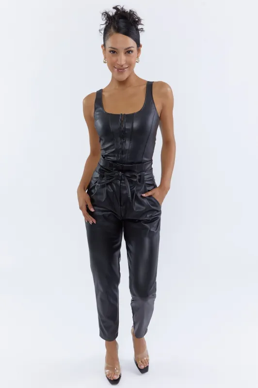 Pantalon à taille haute cintrée en similicuir avec ceinture sold by Urban Planet