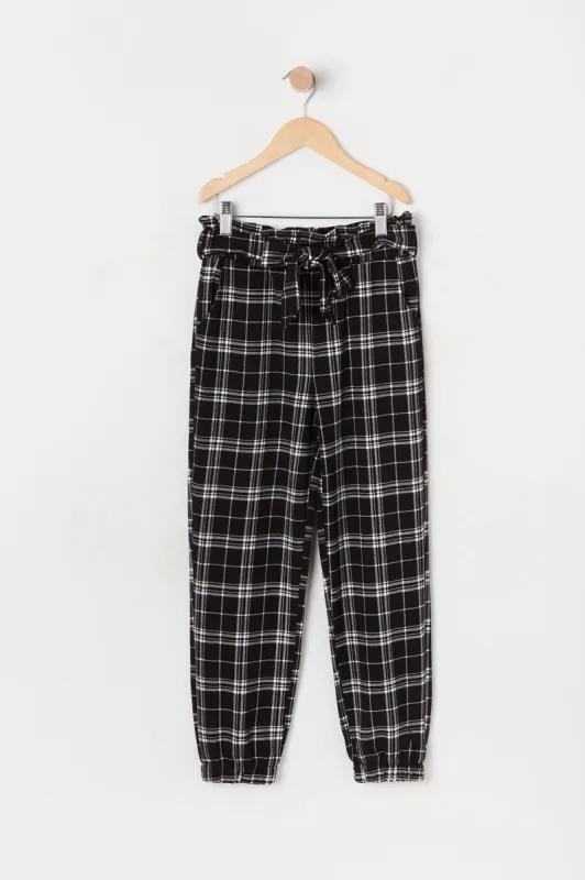 Pantalon de jogging à taille roulée avec carreaux et ceinture sold by Urban Planet