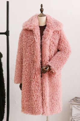 Blush Lapel Neck Long Faux Fur Women Coat sold by Zapaka