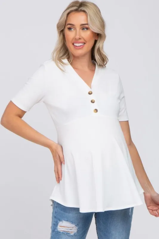Ivory Ribbed Button Accent Maternity Blouse sold by Pinkblush