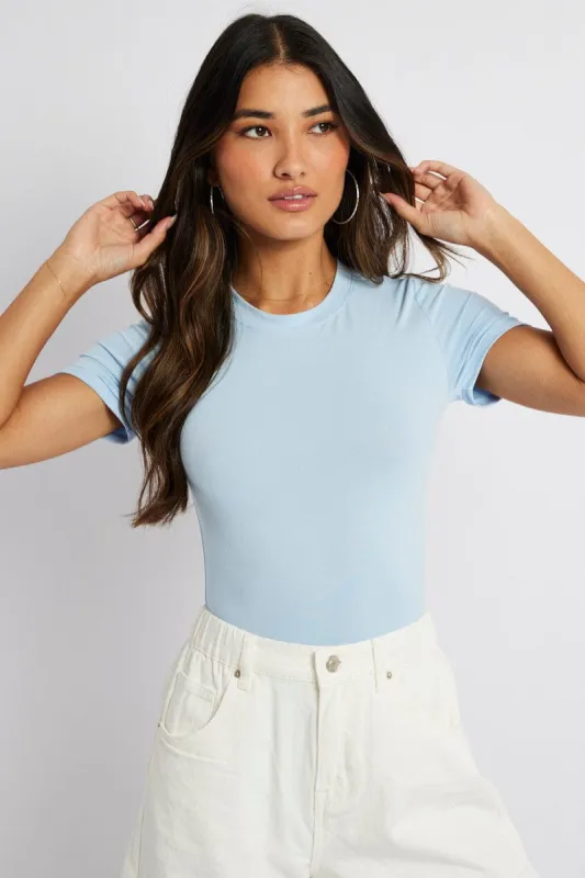 Blue Bodysuit Short Sleeve Crew Neck Supersoft sold by Ally Fashion