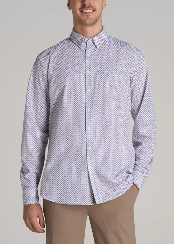 Traveler Stretch Dress Shirt for Tall Men in Blue and Apricot Mini Floral sold by American Tall
