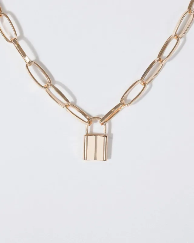 Gold Metal Padlock Necklace sold by Collete Hayman