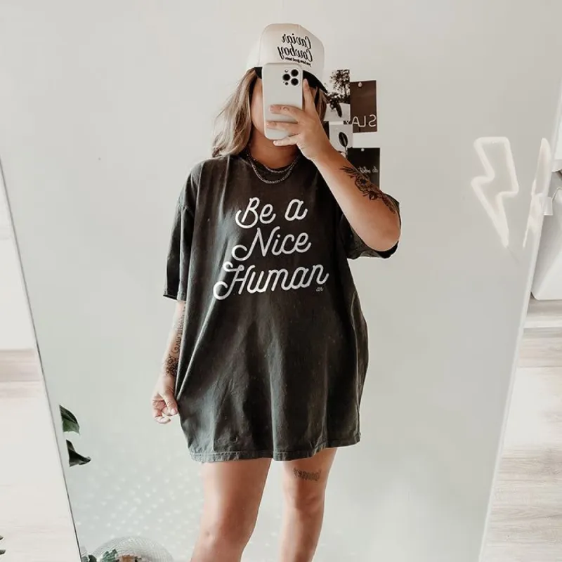 Be A Nice Human Retro Heavyweight Tee sold by Ally and Rae