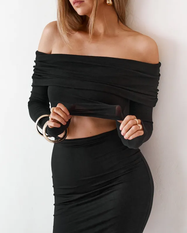 Sheer Long Sleeve Top - Black sold by Old Sport