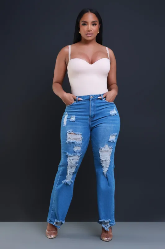 Beg For It Distressed Hourglass Straight Leg Jeans - Light Wash sold by Swankaposh