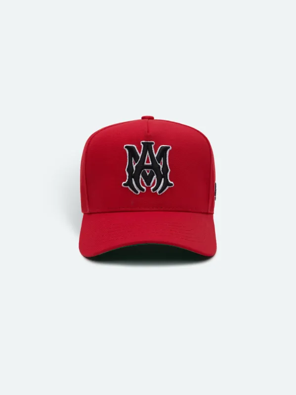 XO FULL CANVAS HAT- RED/BLACK sold by AMIRI