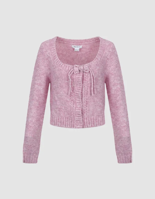 Tie Front Crew Neck Knitted Cardigan sold by Urban Revivo
