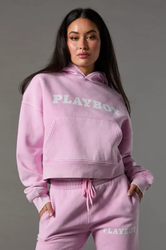 Pink Playboy Graphic Washed Hoodie sold by Urban Planet