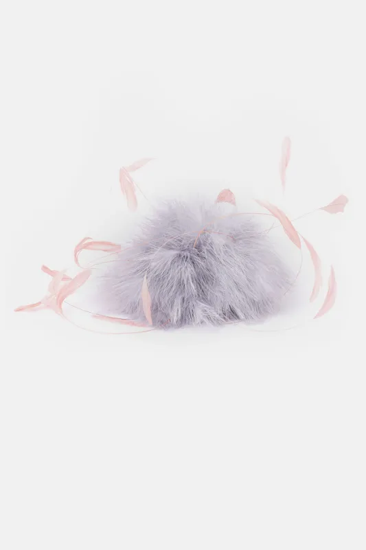 Feather Pom Pom Keyring Grey/Pink sold by Poster Girl