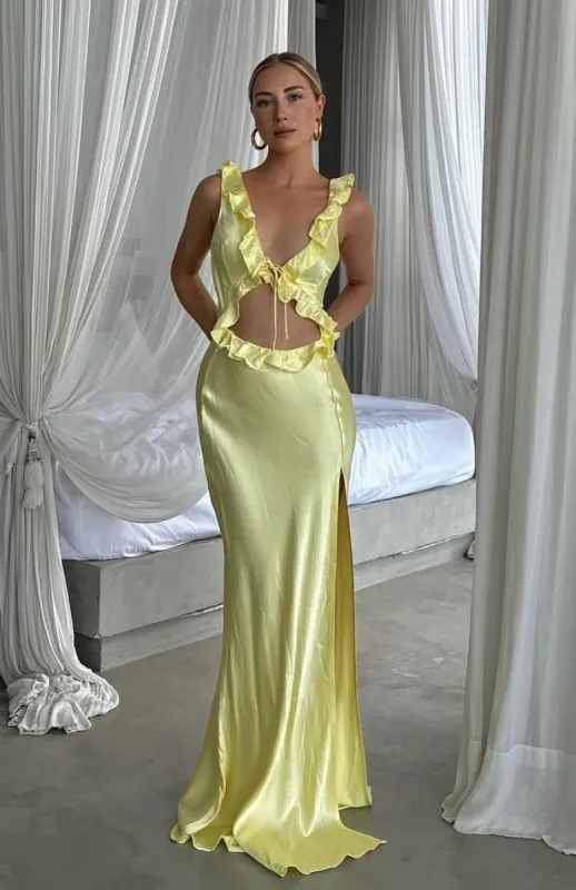 ◆Since Then◆ Lemon silky long dress Wishlist Maxi Dress Lemon | Parallel