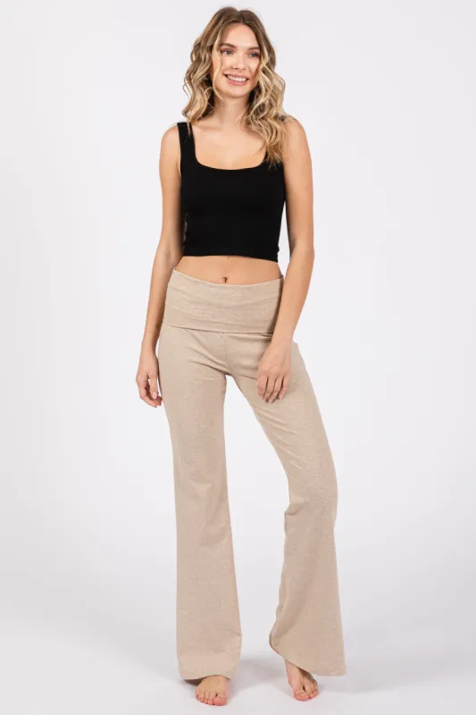 Beige Heathered Flare Leg Fold Over Leggings sold by Pinkblush