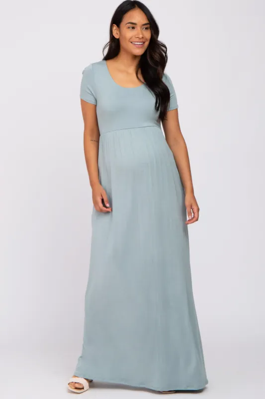 Light Blue Basic Maternity Maxi Dress sold by Pinkblush