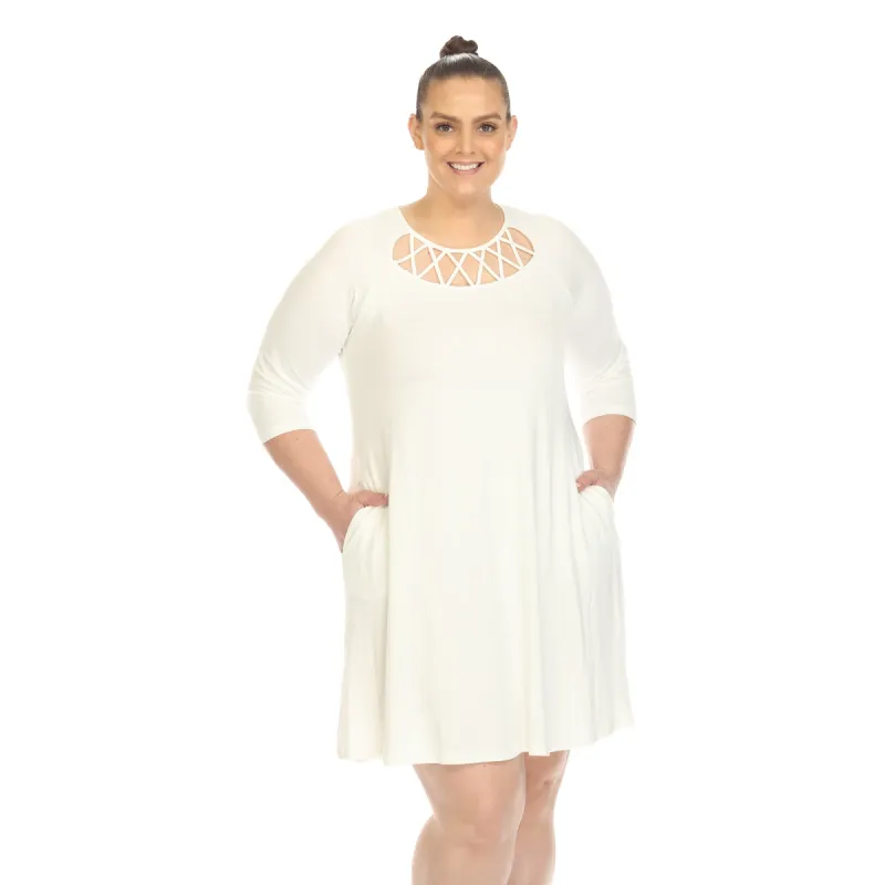 Criss Cross Neckline Swing Midi Dress - Plus sold by Dress Barn