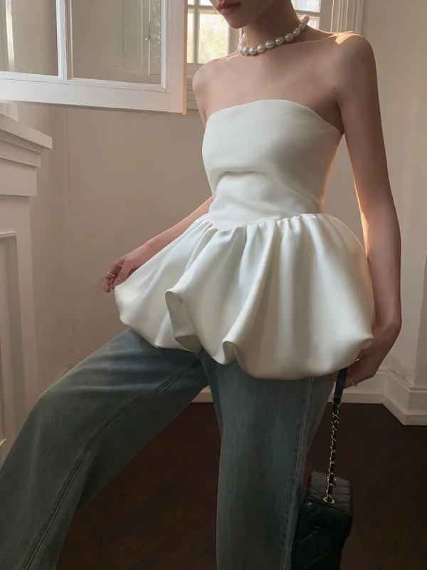 Strapless Bubble Hem Tube Top sold by COMMENSE