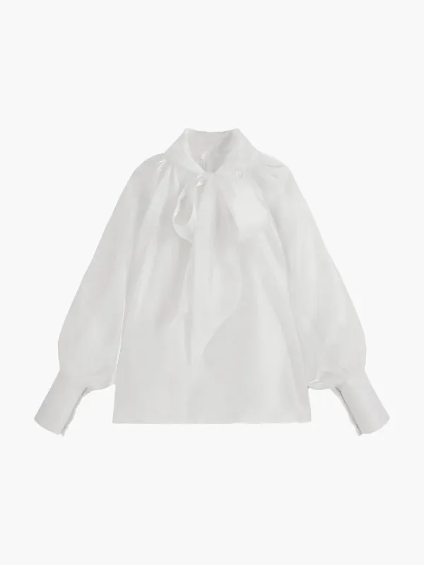 Satin Semi-sheer Tied Shirt sold by COMMENSE