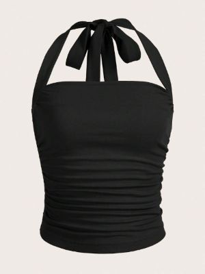 SHEIN EZwear Solid Ruched Halter Top sold by SHEIN