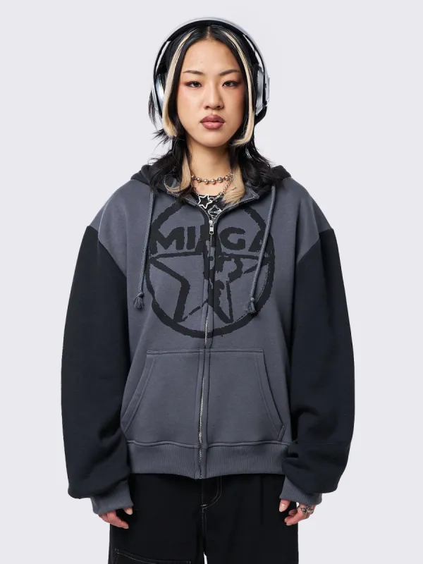 Minga Star Black Grey Zip Up Hoodie sold by Minga London