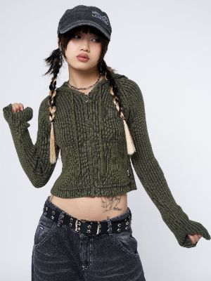 トップス jesee Jinx Green Cropped Zip Hoodie Cardigan | Parallel