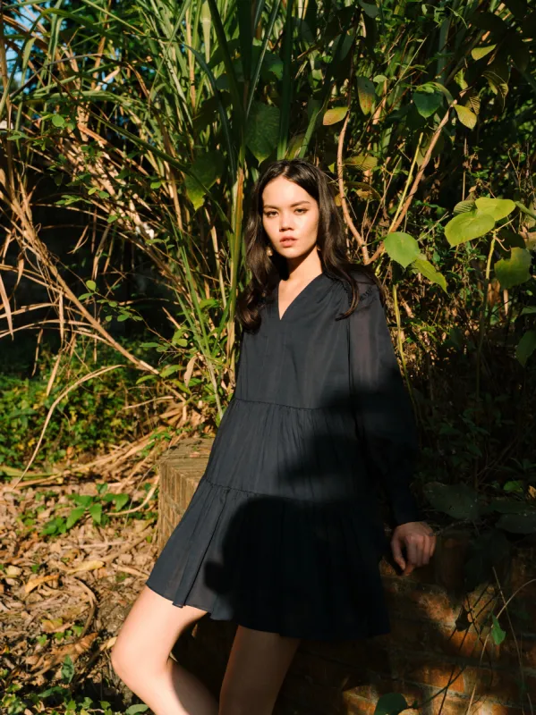 Sophia Tiered Dress Navy sold by Earthkind