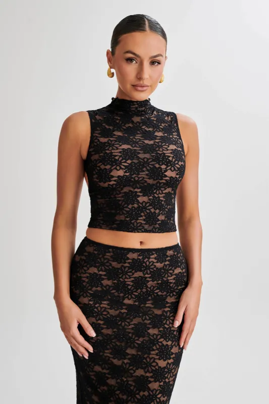 Elska Lace High Neck Top - Black sold by Meshki