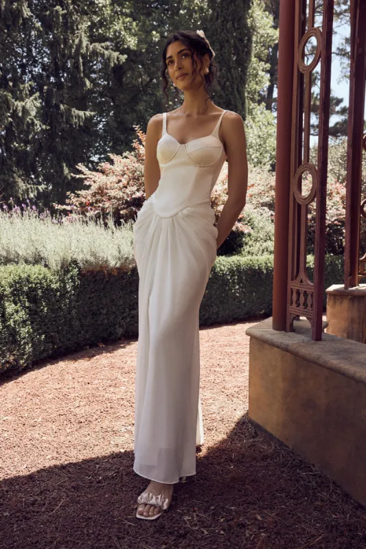 Leila Satin Corset Maxi Dress - Ivory sold by Meshki