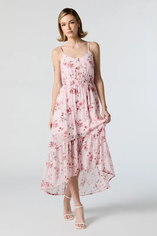 Robe midi asymétrique en chiffon fleuri rose sold by Urban Planet