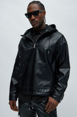 Royce Faux Leather Pullover Jacket - Black sold by Fashion Nova