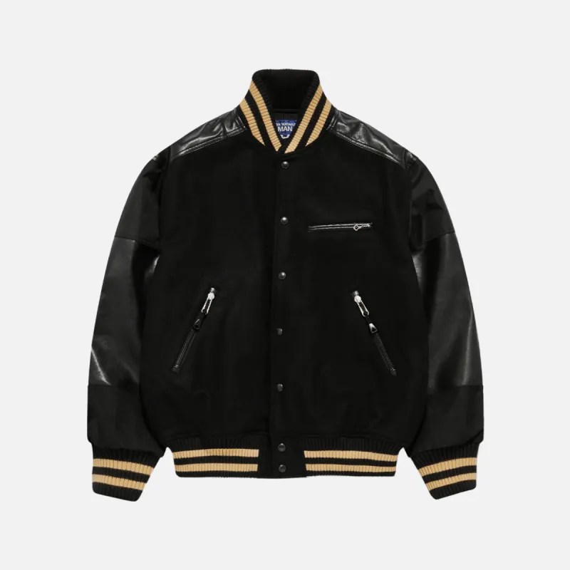 WOOL NYLON VARSITY JACKET - BLACK sold by Lapstone & Hammer