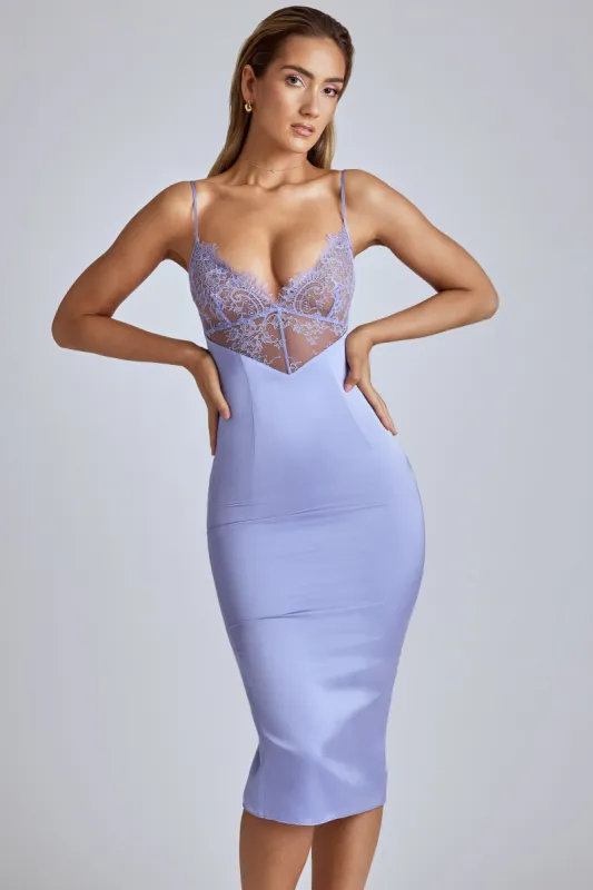 Lace Panel Midi Dress in Blue Lavender sold by Oh Polly