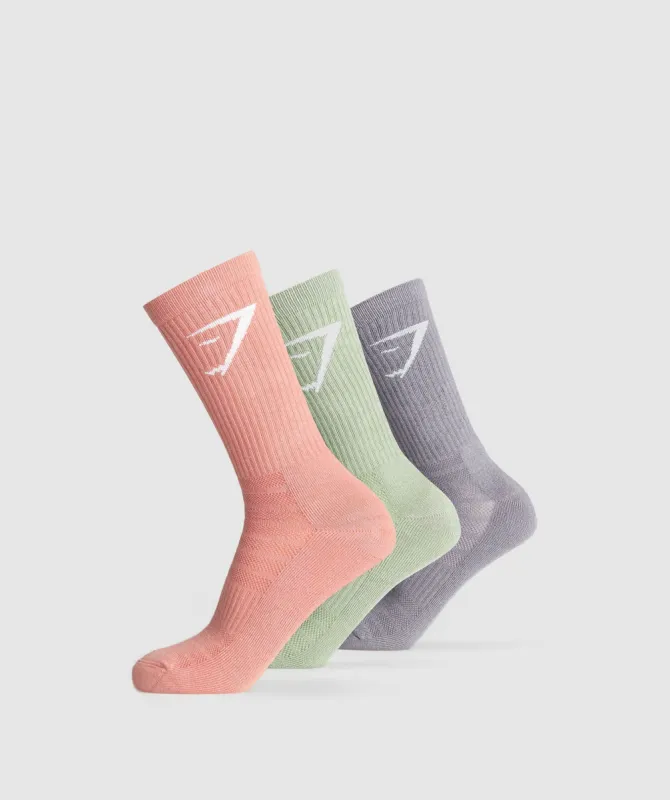 Gymshark Crew Socks 3pk - Classic Pink/Faded Green/Fog Purple sold by Gymshark